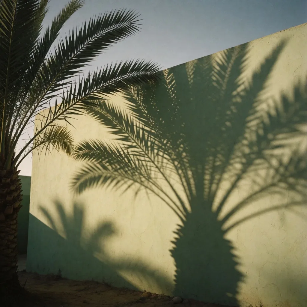 Palm shadows across a pale plaster wall at twilight — the visual frame for this Egypt packing guide