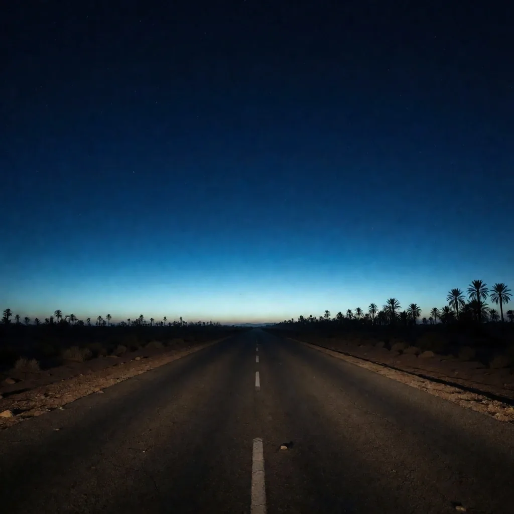 Desert road at twilight