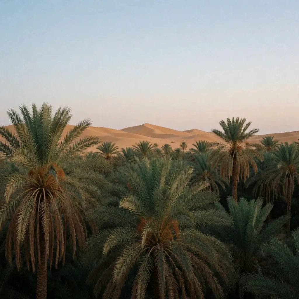 Nile river at dusk with palm silhouettes