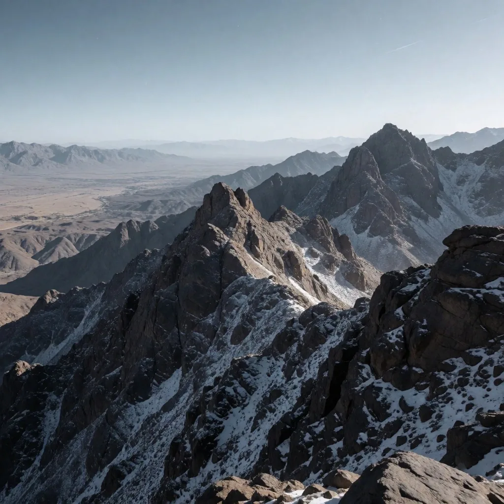 Sinai highlands at dawn with mist in the valleys